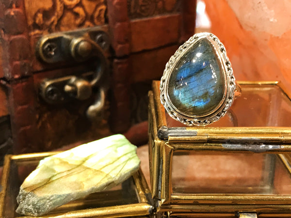 Labradorite Cassia Ring Tear Drop and Oval - Jewels & Gems