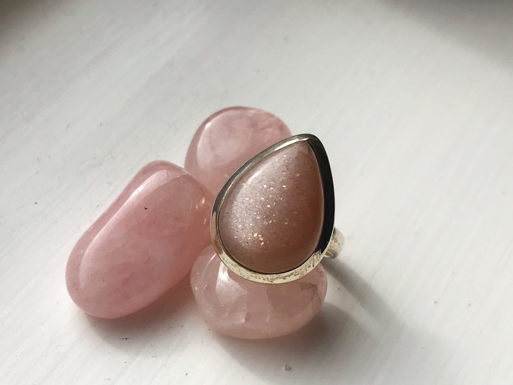 Peach Moonstone Ariel Ring - Med. Teardrop (US 6 & 7) - Jewels & Gems