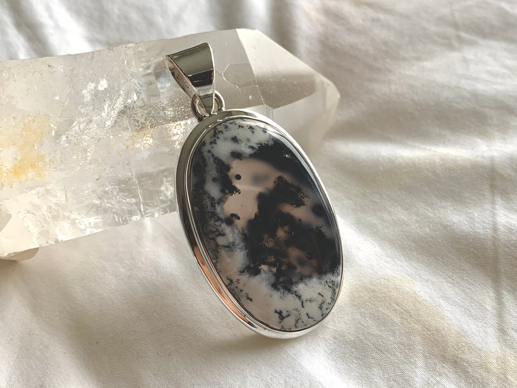 Dendritic Agate Ansley Pendant - Large Oval - Jewels & Gems