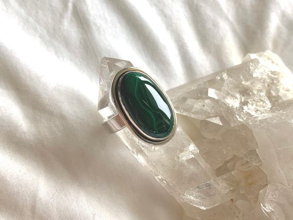 Malachite Brea Ring - Long Oval - Jewels & Gems