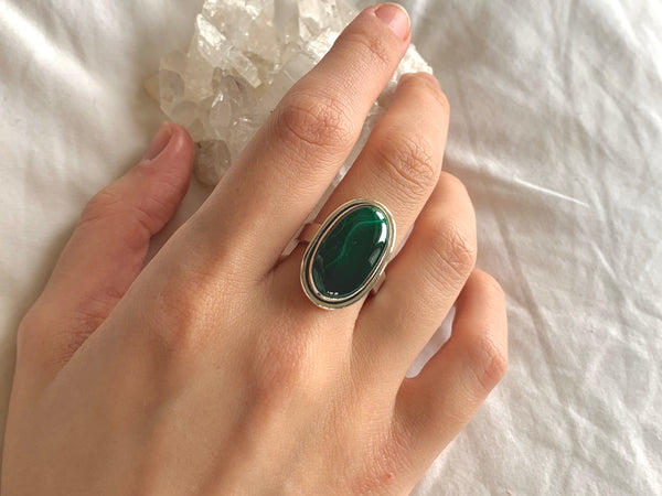 Malachite Brea Ring - Long Oval - Jewels & Gems