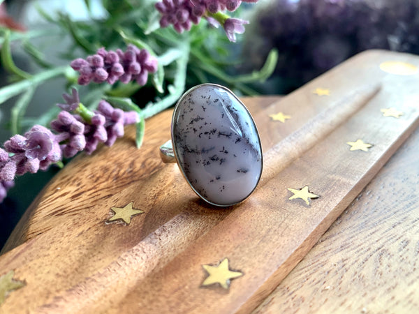 Dendritic Agate Adjustable Ring - Oval A - Jewels & Gems