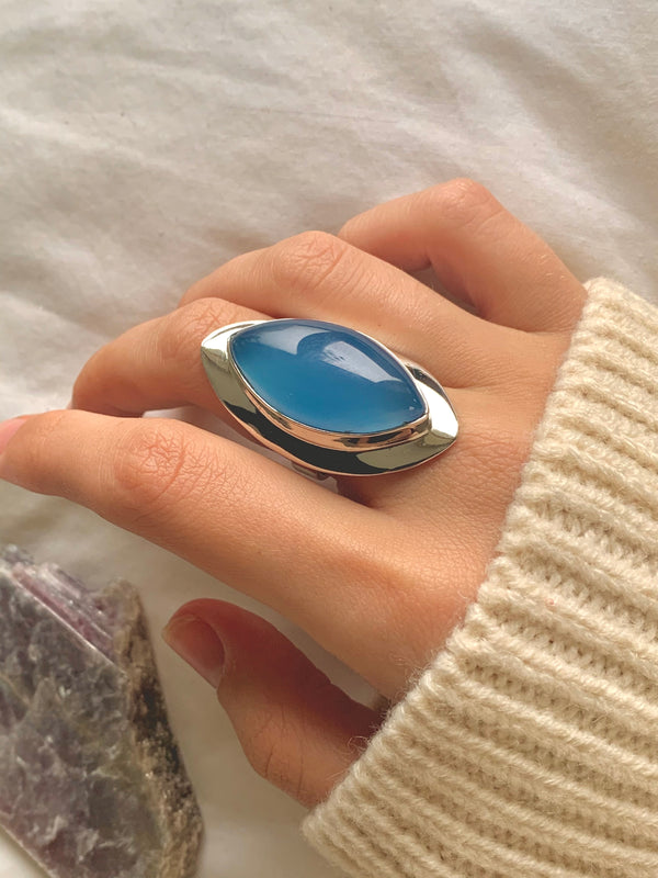 Blue Chalcedony Medea Ring - Large Marquise (US 7.5) - Jewels & Gems