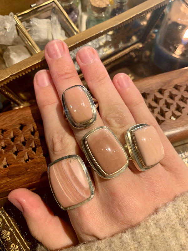 Mexican Pink Opal Square Ari Rings - US 7.5 & 8) (One of a kind) - Jewels & Gems
