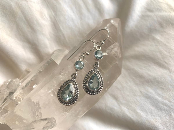 Blue Topaz Cassia Earrings - Double Drop - Jewels & Gems