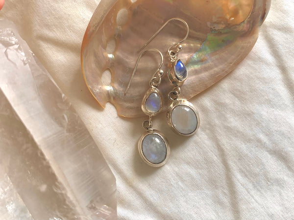 Moonstone Ari Earrings - Double Drop - Jewels & Gems
