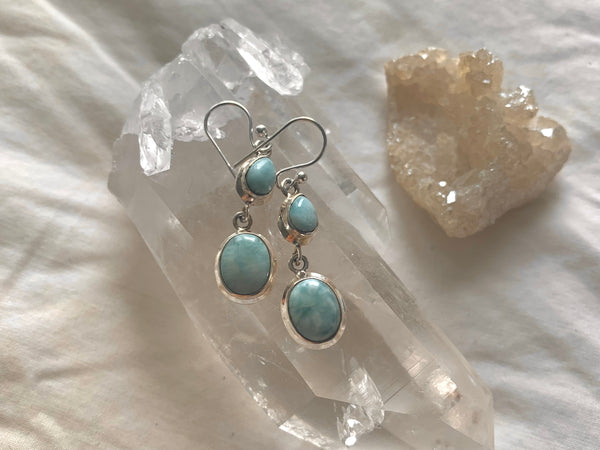 Larimar Ari Earrings - Double Drop - Jewels & Gems
