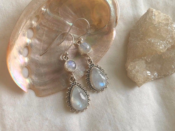 Moonstone Luleia Earrings - Double Drop - Jewels & Gems