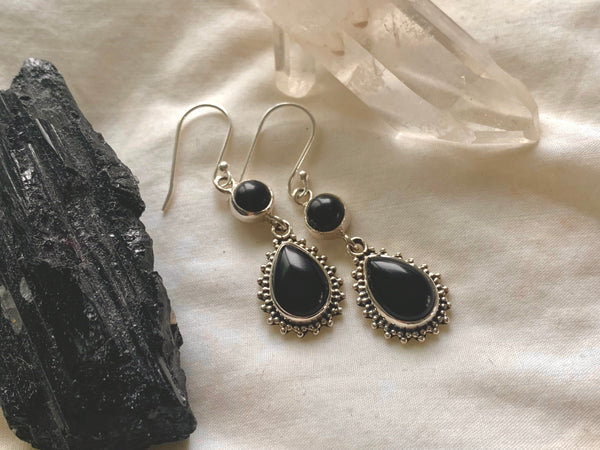 Black Onyx Luleia Earrings - Double Drop - Jewels & Gems