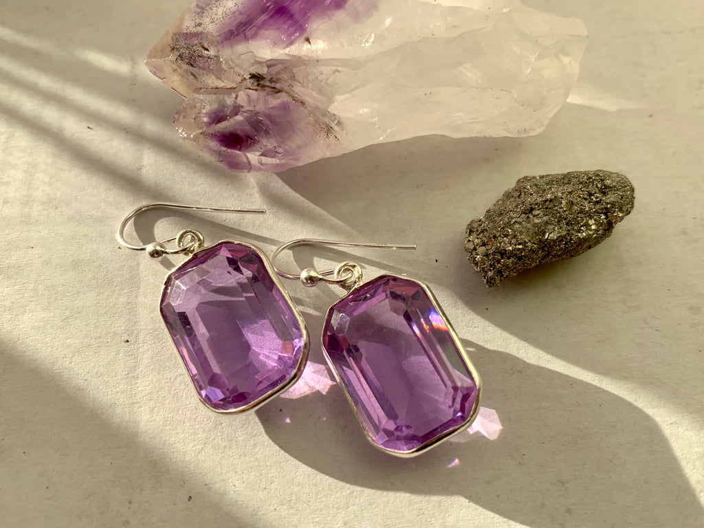 Lilac Quartz Adora Earrings - Small Rectangle - Jewels & Gems