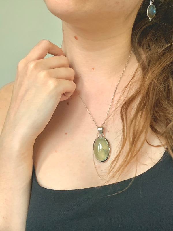 Prehnite with Epidote Ariel Pendant - Medium Oval - Jewels & Gems