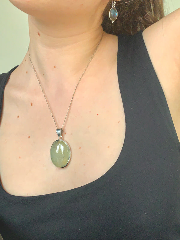 Prehnite with Epidote Naevia Pendant - Large Oval - Jewels & Gems