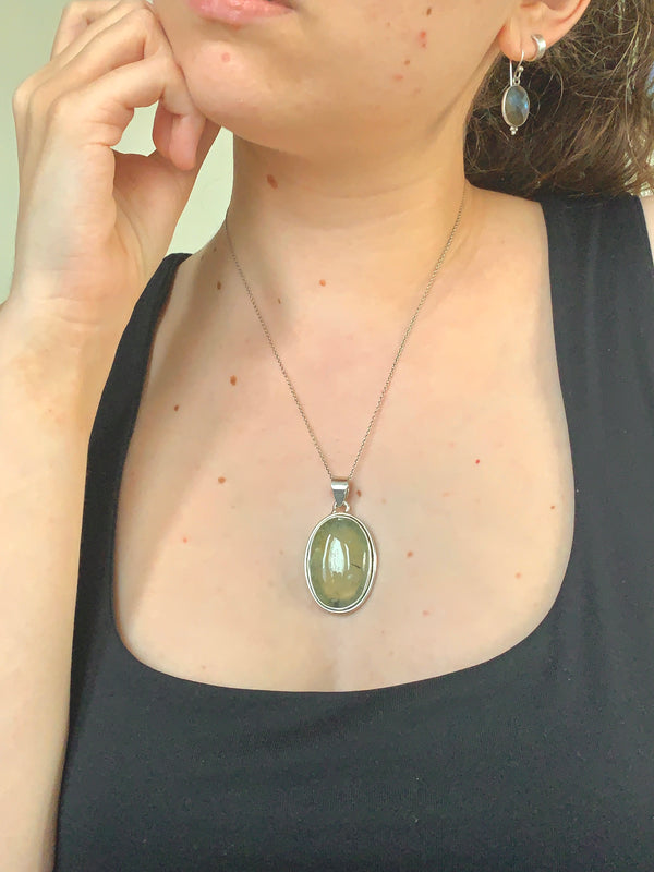 Prehnite with Epidote Brea Pendant - Large Oval - Jewels & Gems