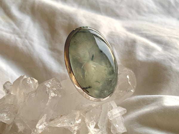 Prehnite with Epidote Naevia Ring - XLarge Oval (US 8) - Jewels & Gems