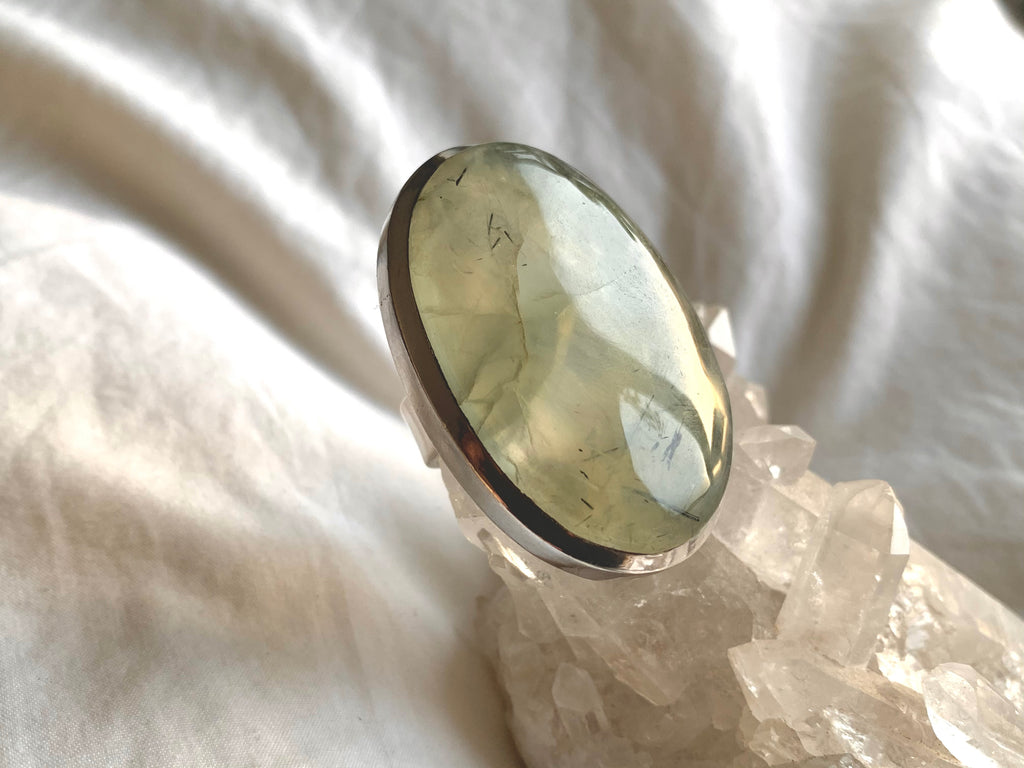 Prehnite with Epidote Naevia Ring - XXLarge Oval (US 8) - Jewels & Gems
