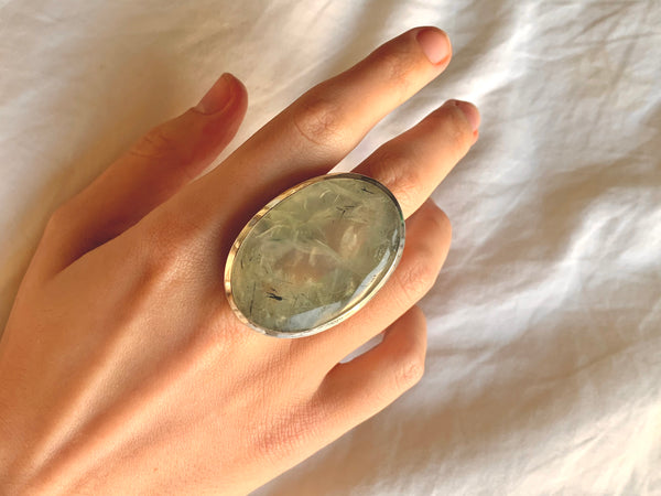 Prehnite with Epidote Naevia Ring - XXLarge Oval (US 8) - Jewels & Gems