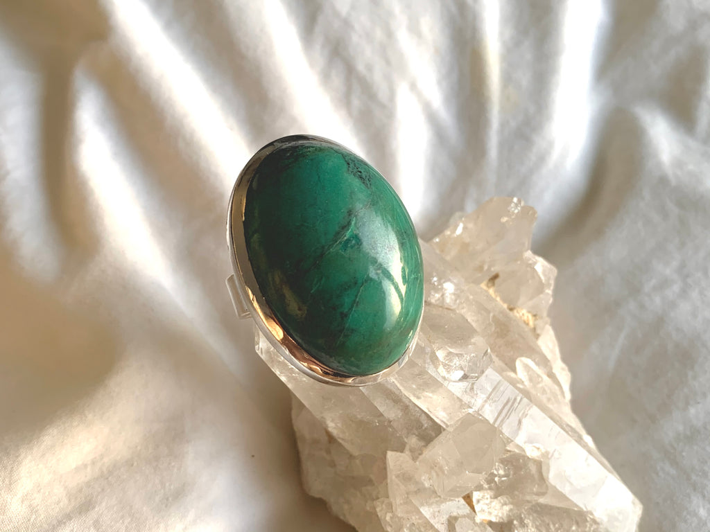 Green Tibetan Turquoise Naevia Ring - XLarge Chunky Oval (US 11.5) - Jewels & Gems