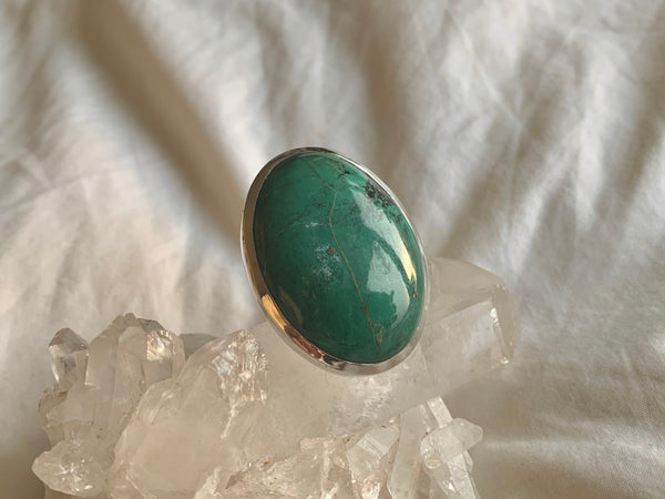Green Tibetan Turquoise Naevia Ring - XLarge Reg. Oval (US 7.5) - Jewels & Gems