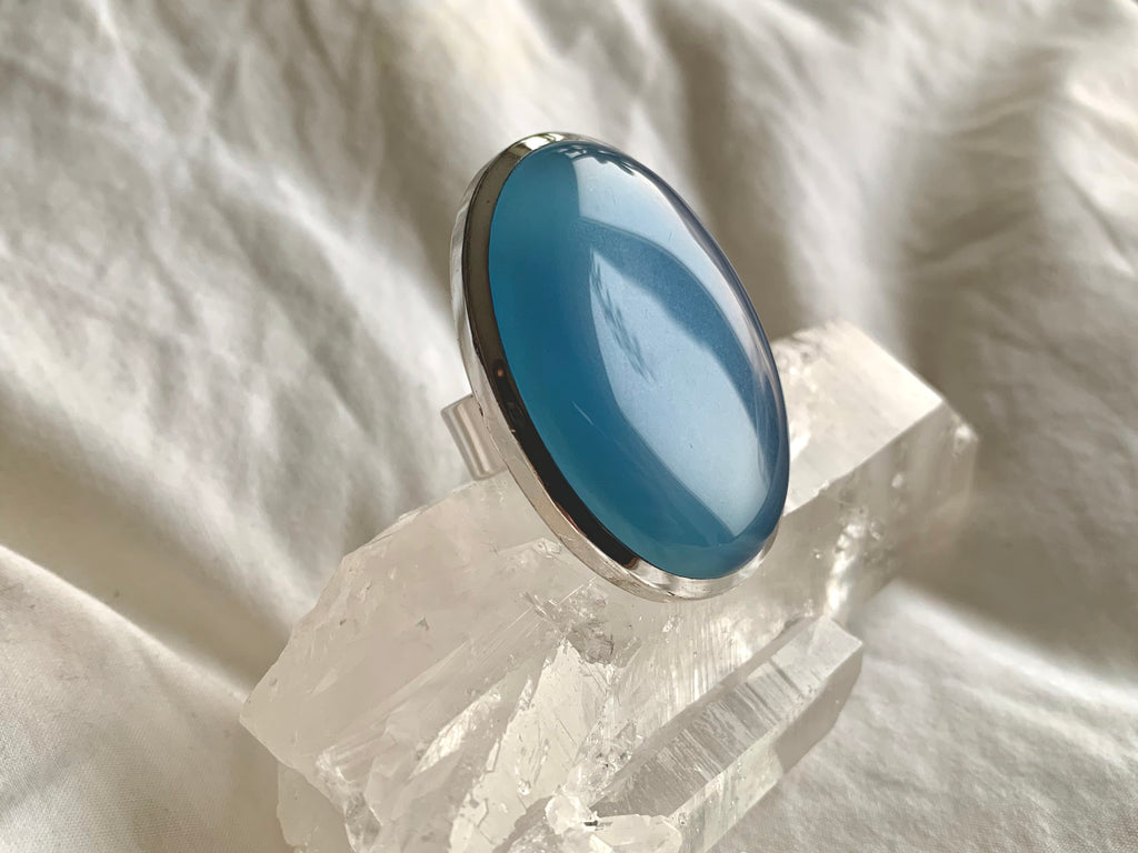 Blue Chalcedony Naevia Ring - XXLarge Oval (US 9) - Jewels & Gems
