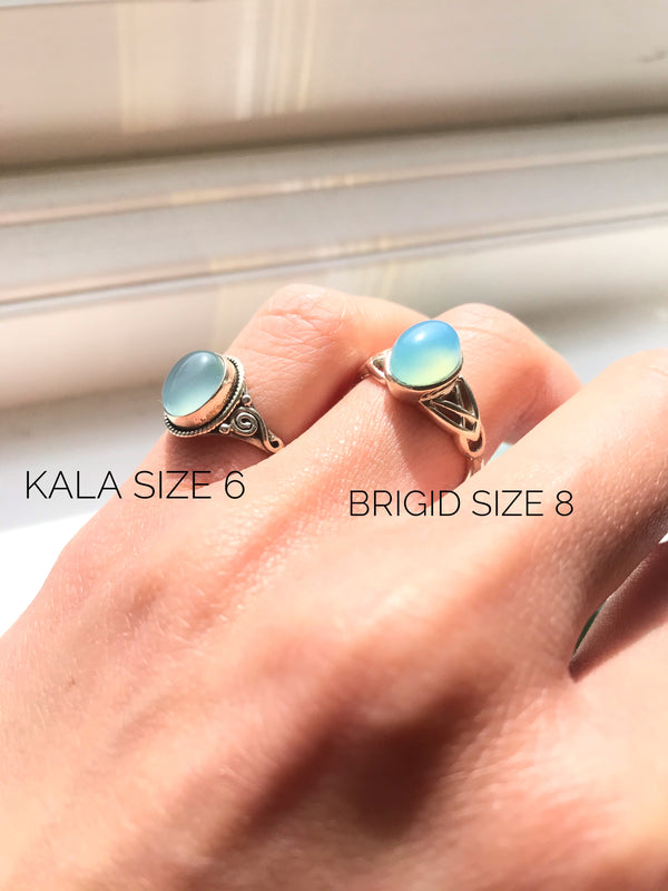 Chalcedony Kala & Brigid Rings - Jewels & Gems