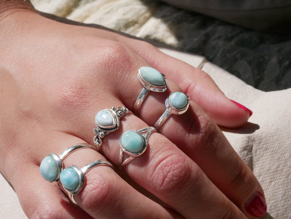 Larimar Ariel Ring - Small Oval (Double Band) - Jewels & Gems