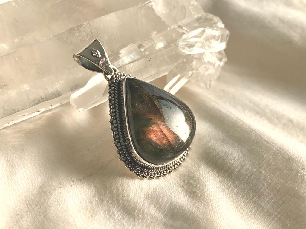 Rare Pink Labradorite Ceres Pendant - Teardrop - Jewels & Gems