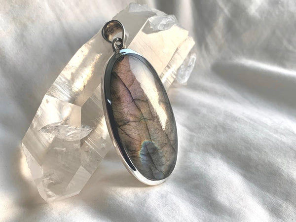 Rare Purple Labradorite Naevia Pendant - XLong Oval - Jewels & Gems