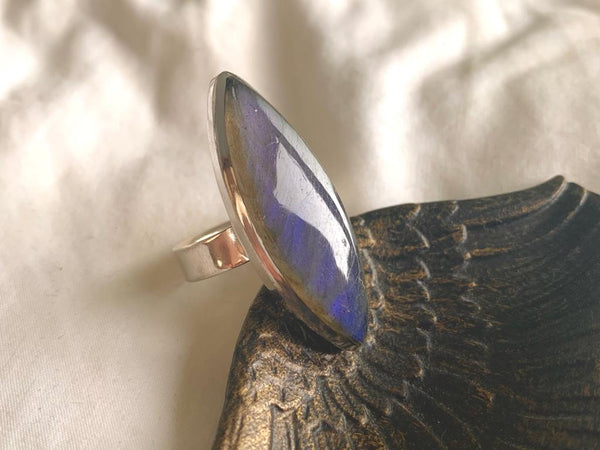 Labradorite Adjustable Naevia Ring - Skinny Marquise - Jewels & Gems