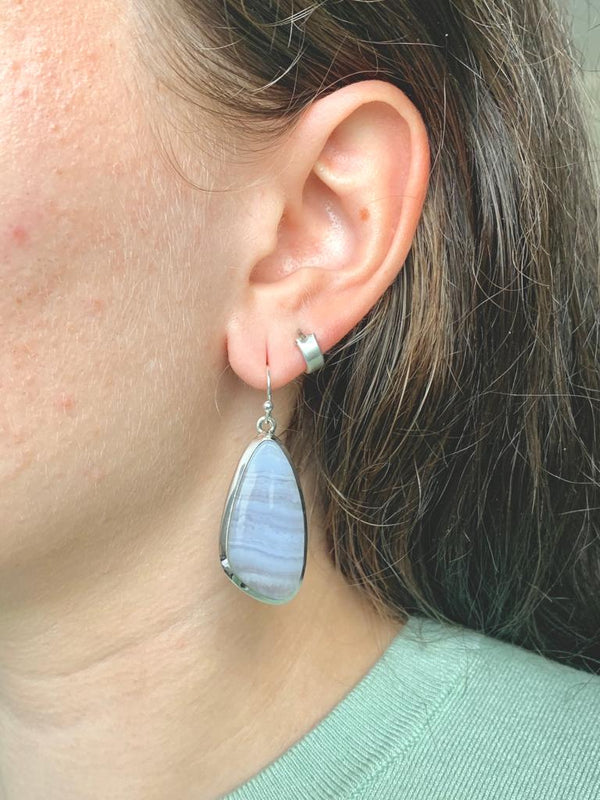 Blue Lace Agate Ariel Earrings - Long Freeform - Jewels & Gems
