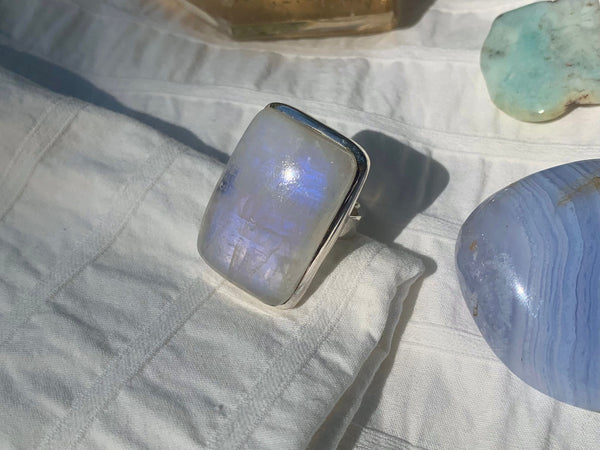 Moonstone Adjustable Ring - Rectangle - Jewels & Gems