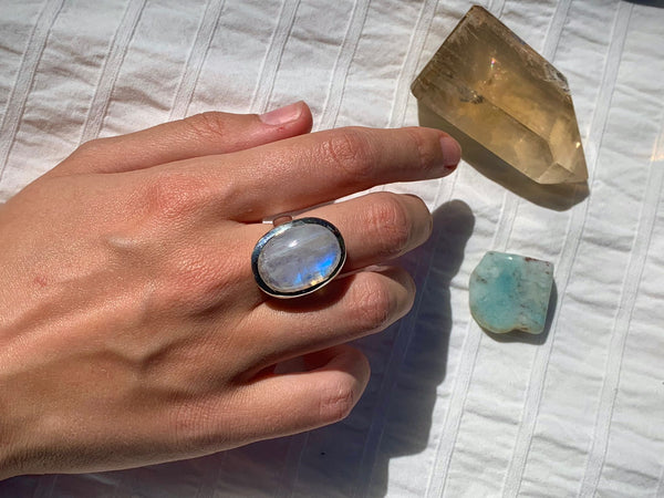 Moonstone Adjustable Ring - Small Oval - Jewels & Gems