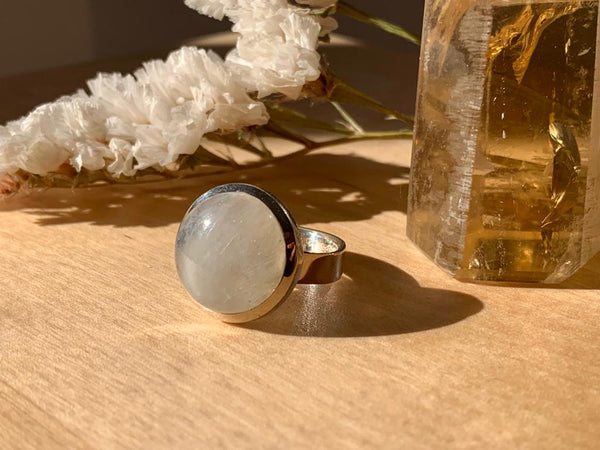 Moonstone Adjustable Ring - Small Round - Jewels & Gems