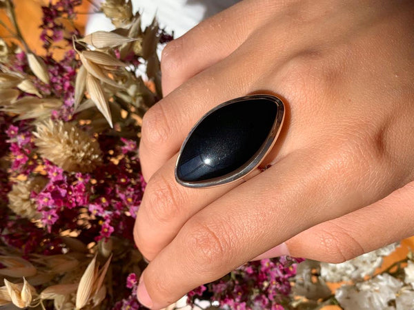 Black Onyx Adjustable Ring - Marquise - Jewels & Gems