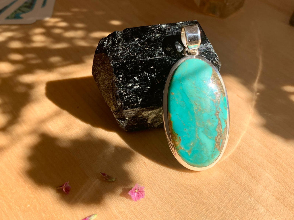 Tibetan Turquoise Naevia Pendant  - Long Oval - Jewels & Gems