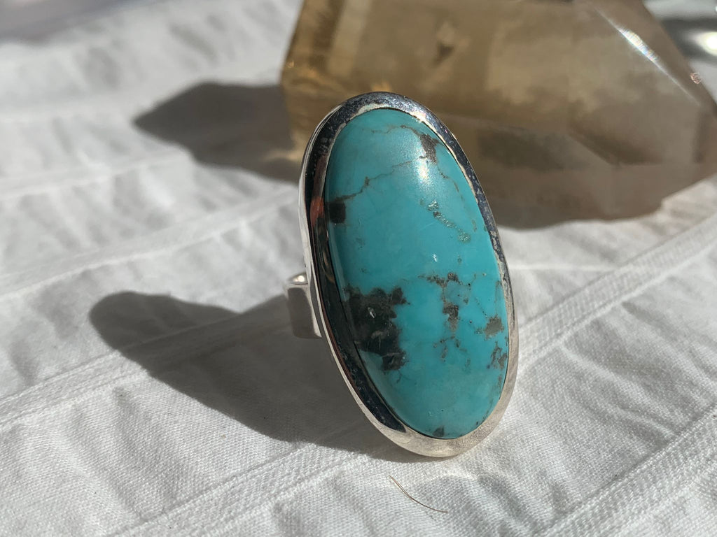 Arizona Turquoise Naevia Adjustable Ring - XLong Oval - Jewels & Gems