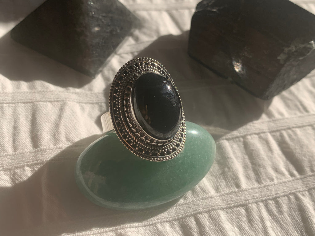 Black Tourmaline Rhona Ring - Oval (US 9) - Jewels & Gems
