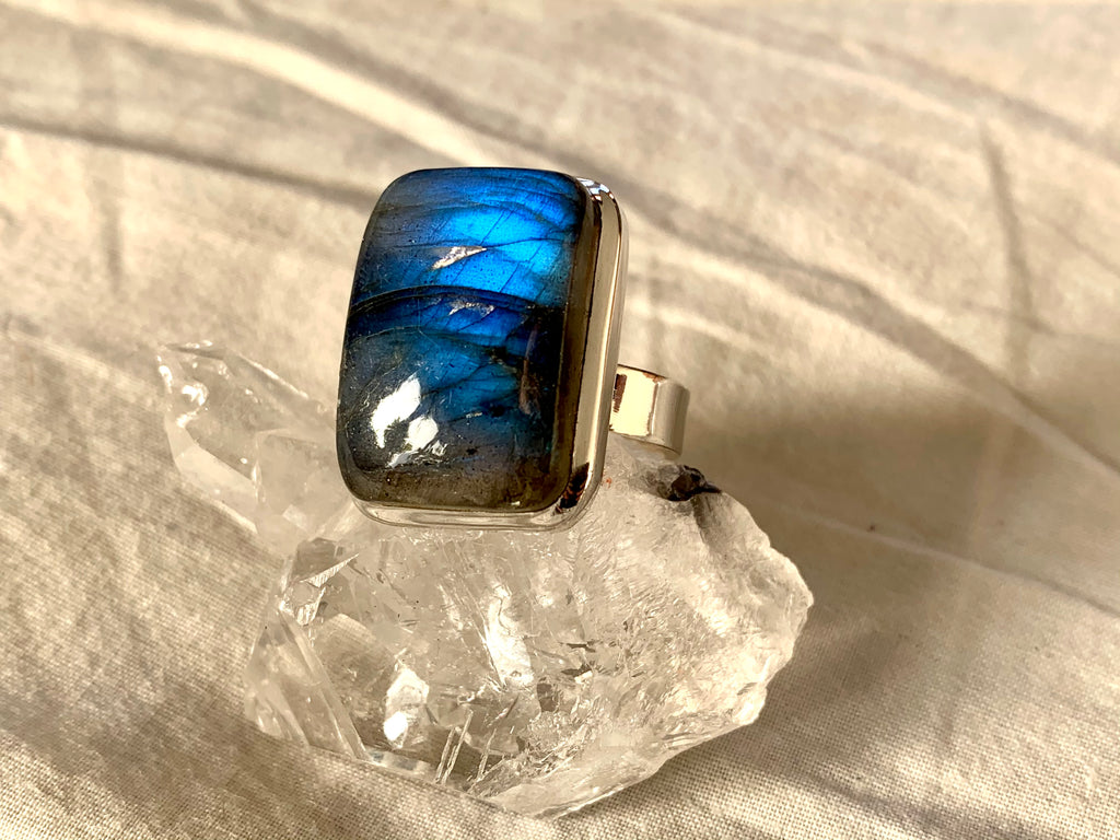 Labradorite Adjustable Ring - Large Rectangle - Jewels & Gems
