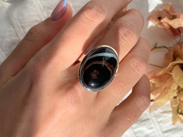 Black Banded Agate Adjustable Ring - C - Jewels & Gems