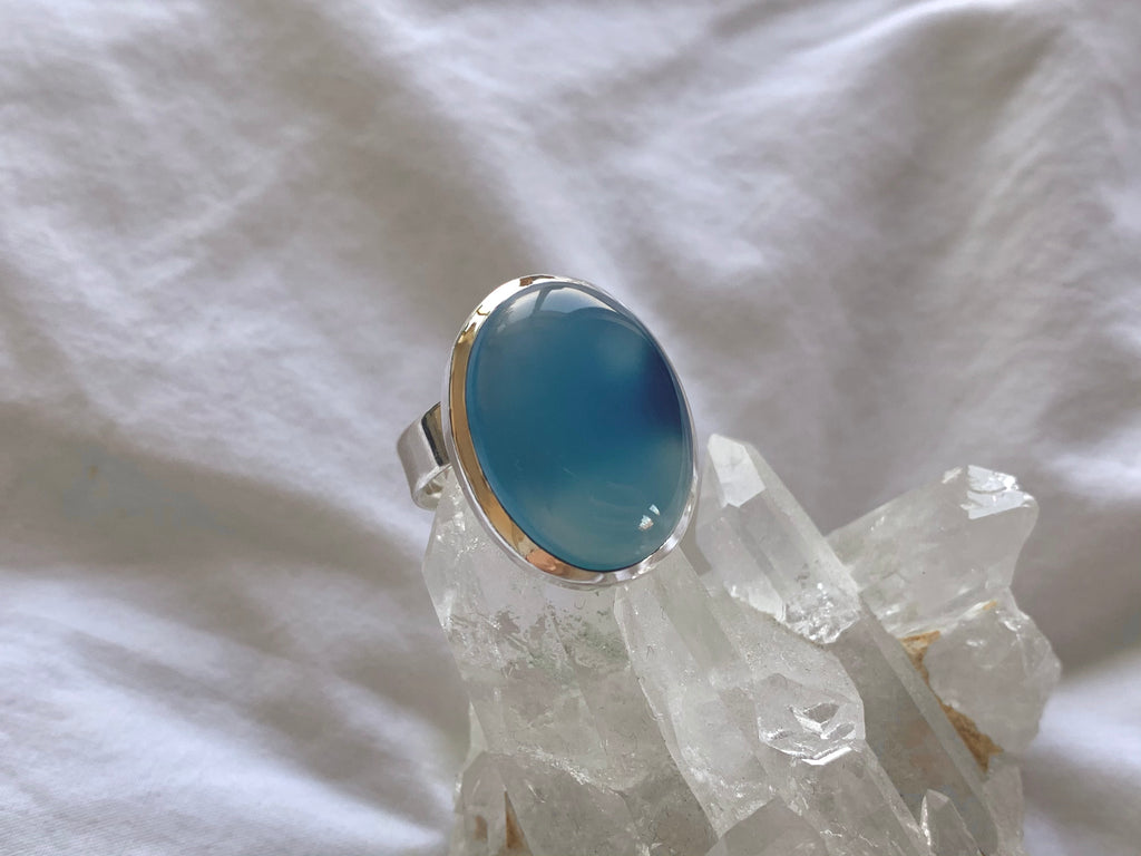 Blue Chalcedony Adjustable Ring - Reg. Oval - Jewels & Gems