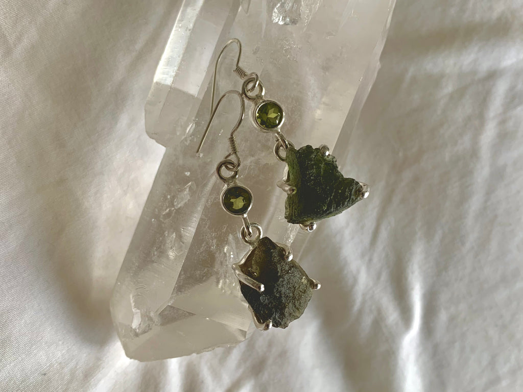 Moldavite + Peridot Sanaa Earrings - Jewels & Gems