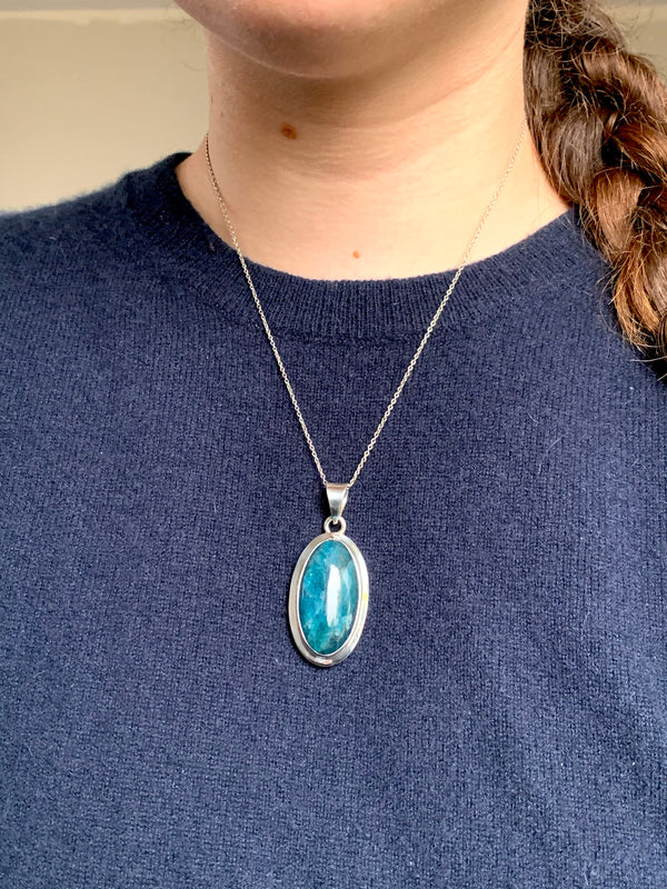 Blue Apatite Ansley Pendant - Long Oval - Jewels & Gems