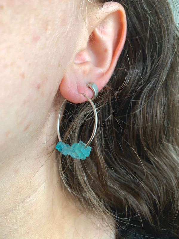 Raw Light Blue Apatite Hoop Earrings - Jewels & Gems