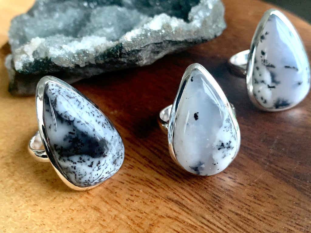 Dendritic Agate Ariel Ring - Medium Teardrop - Jewels & Gems
