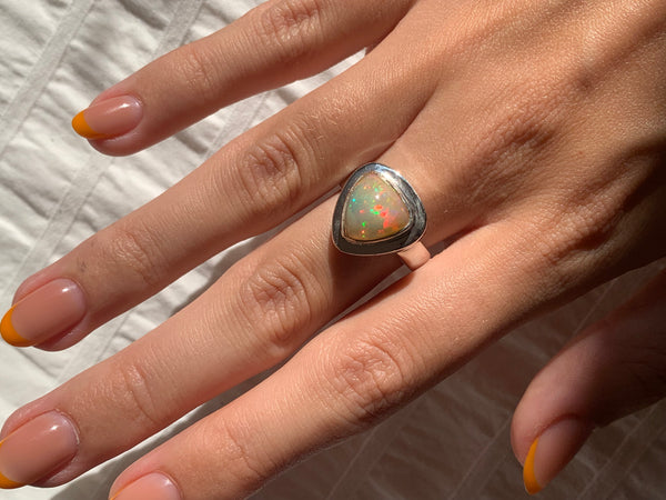 Ethiopian Welo Opal Ansley Ring - Triangle (US 9) - Jewels & Gems