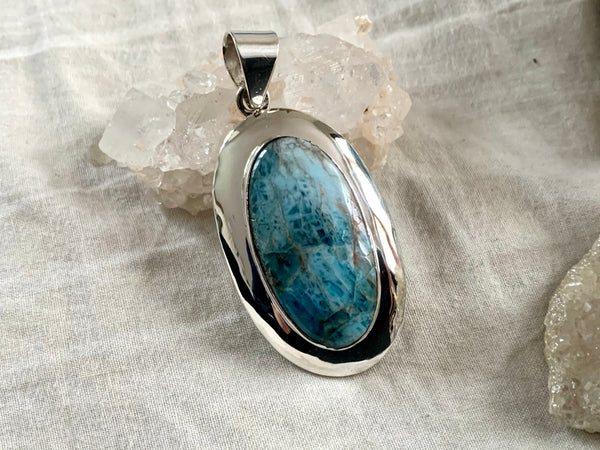 Blue Apatite Pendant - Long Oval - Jewels & Gems