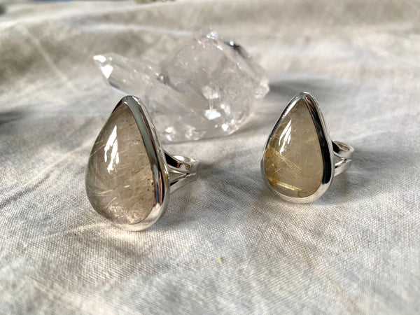 Rutilated Quartz Naevia Ring - Teardrop (US 6 & 7.5) - Jewels & Gems