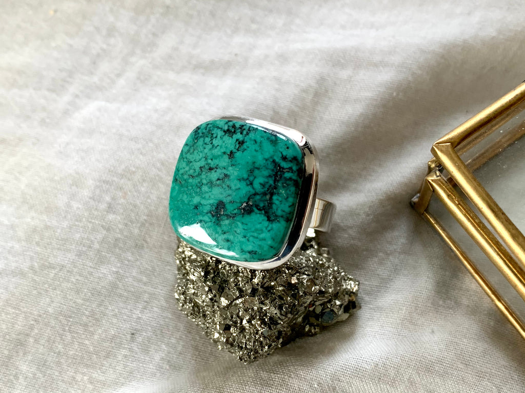 Tibetan Turquoise Adjustable Ring - Square - Jewels & Gems