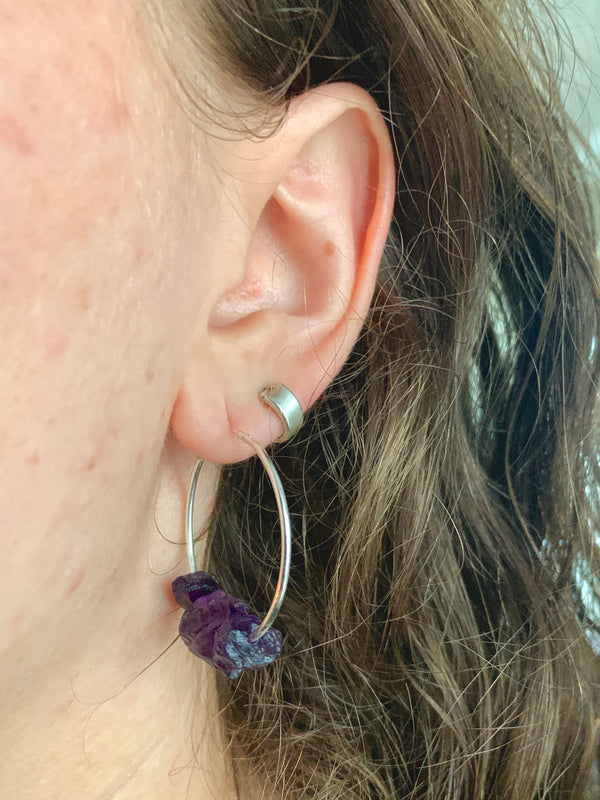 Raw Amethyst Hoop Earrings - Jewels & Gems