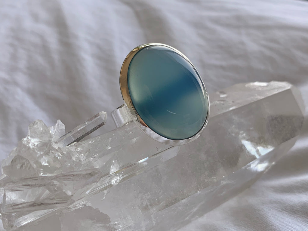 Blue Chalcedony Adjustable Ring - Large Oval - Jewels & Gems