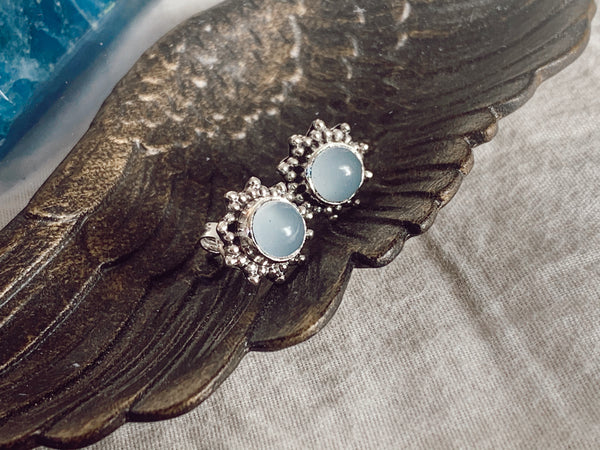 Blue Chalcedony Sole Studs - Jewels & Gems